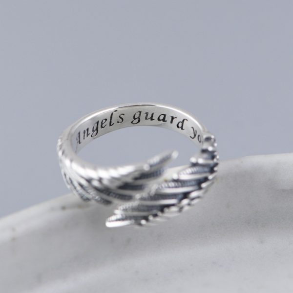 S925 Silver Feather Wings Open Ring For Men And Women