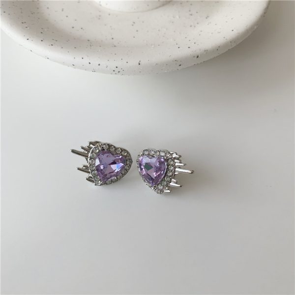 Ladies Heart Purple Peach Heart Water Diamond Earrings Necklace Jewelry Set