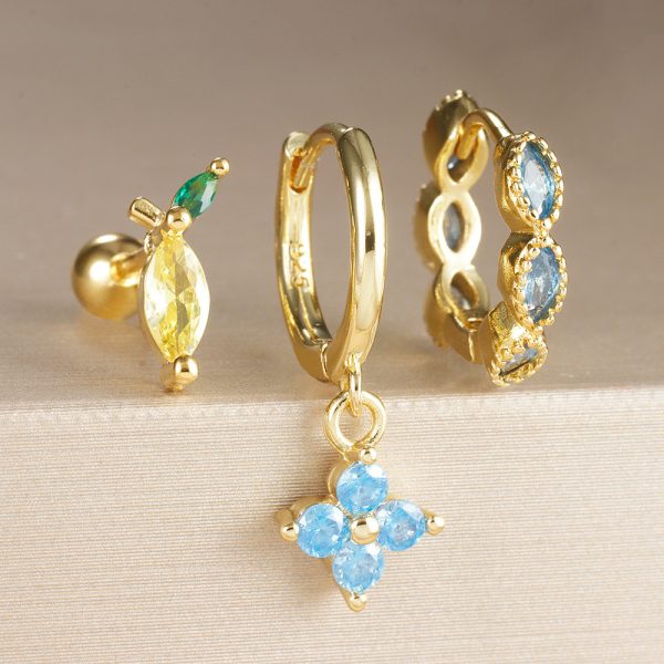 Water Drop Ear Studs Geometric Horse Eye Zircon 3-piece Set