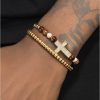Copper gold-plated full diamond cross bracelet for men