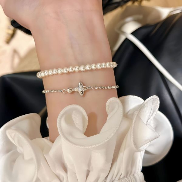 Double-sided Four Eight-pointed Stars Diamond Bracelet S925 Sterling Silver Sweet Special Interest Light Luxury Asterism High-grade Bracelet