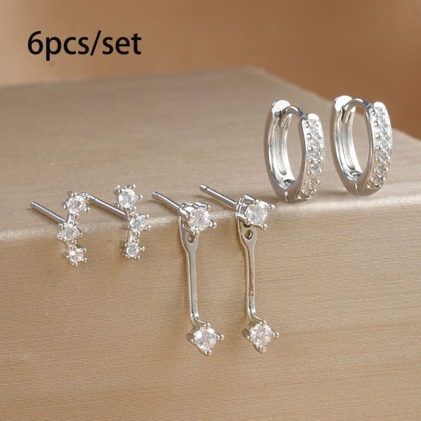 Women's Inlaid Zircon 18K Gold Plating 6-piece Set Trendy Earrings