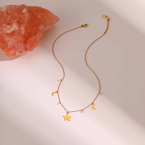 European And American Fashion Special-interest Color Zircon Star Pendant Stainless Steel Necklace