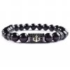 Natural Stone 8mm Bright Black Stone Beaded Vintage Bracelet