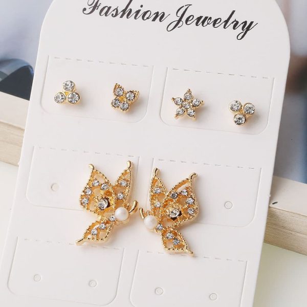 Alloy Temperament Pearl Earrings Exquisite Butterfly 6 Piece Set