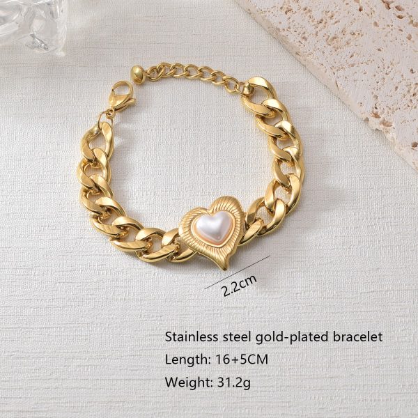 Heart Bracelet Stainless Steel Gold-plated Pearl Handmade Chain