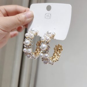 Silver Needle Temperament Pearl Circle Earrings Female Net Red