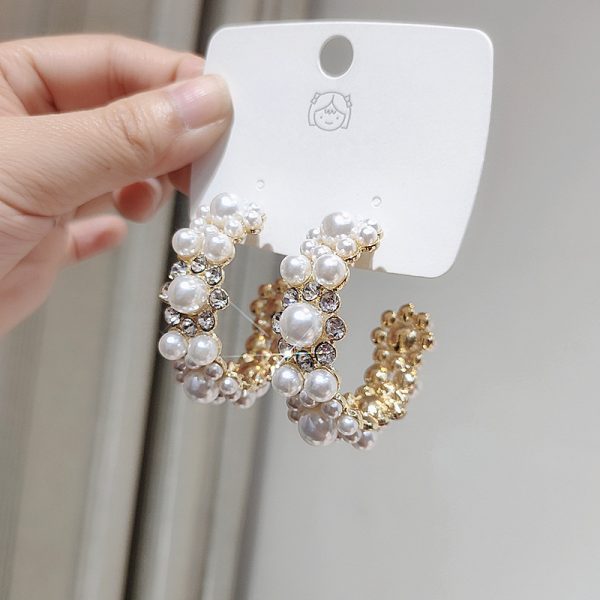 Silver Needle Temperament Pearl Circle Earrings Female Net Red