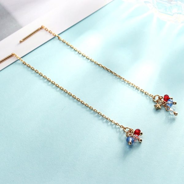 Versatile Sterling Silver Set Color Tassel Zircon Ear Wire Women