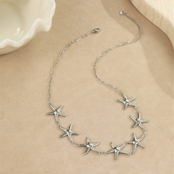 Ocean Wind Stainless Steel Sea Star Shell Pendant Necklace