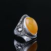 Fluorescent Beeswax Alloy Plating Antique Silver Retro Eye-catching Ring