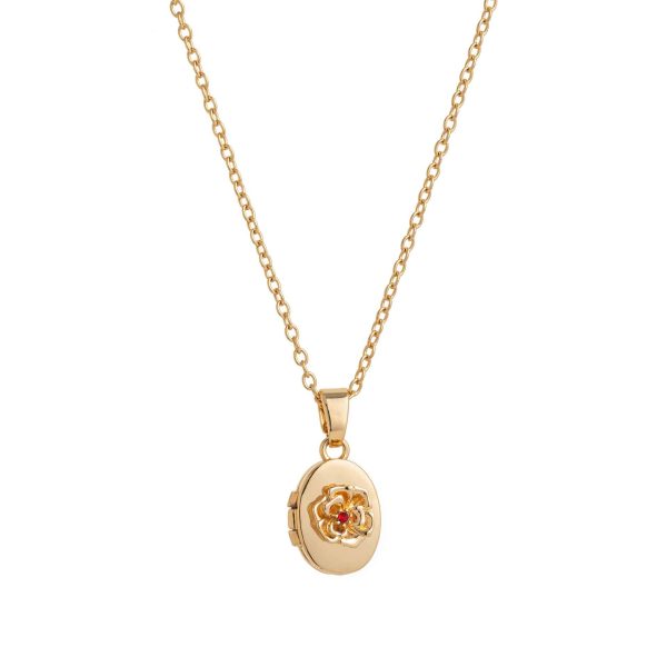 Oval Birth Flower Birthstone Photo Frame Necklace