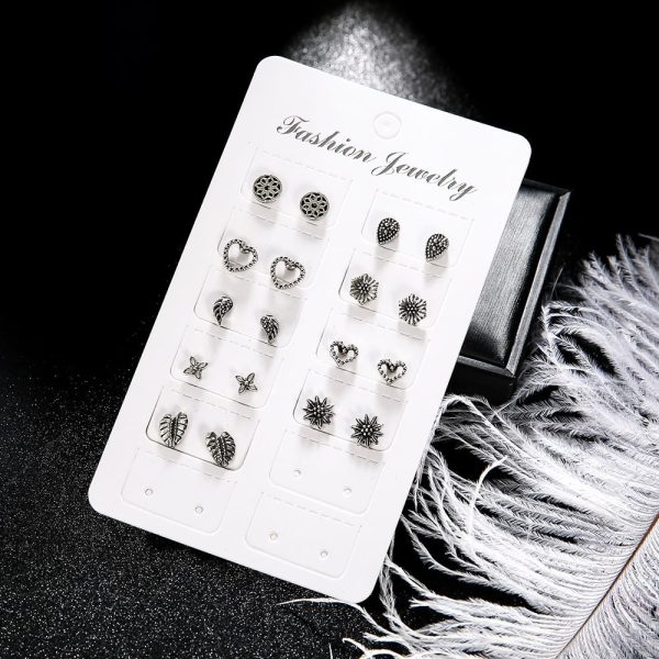 Women's Fashion Love Wings Flower Earrings 9 Piece Set
