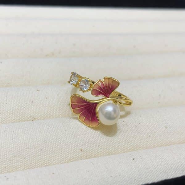 Fashion Freshwater Pearl Ring Colorful Painting Oil Flowers