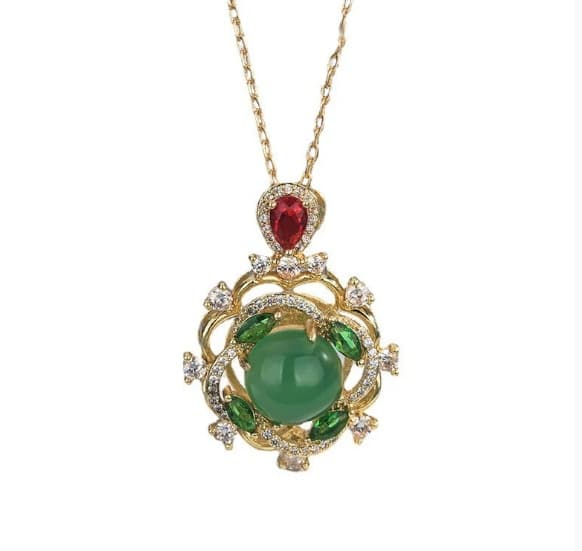 S925 Silver Inlaid Natural Chrysoprase Agate Necklace