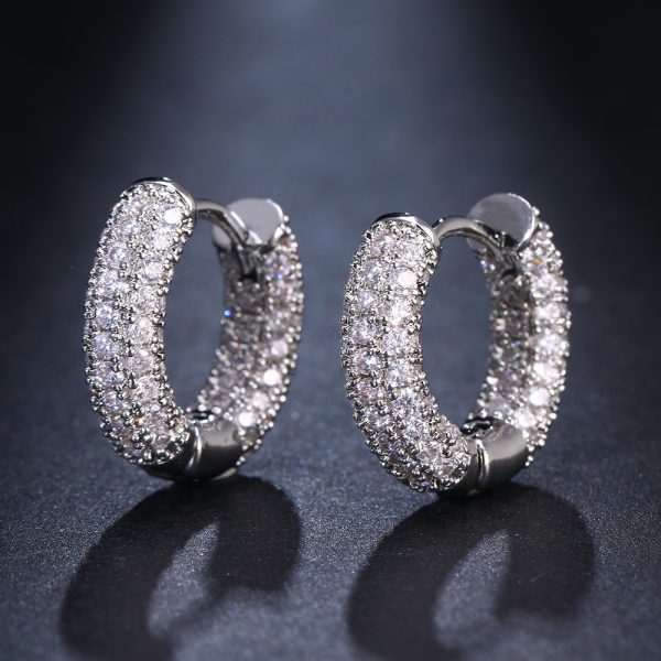 Copper Plating 18K Gold OL Circle Full Zircon Earrings