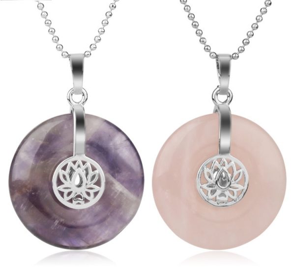 Natural Crystal Lotus Safety Buckle Pendant Multicolor Crystal Necklace