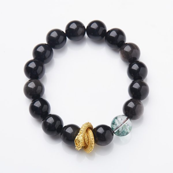 Nine Purple Fire Design Bracelet Silver Stone Green Phantom Quartz