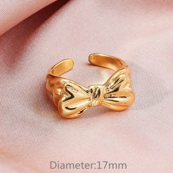 Brass Gold-plated Colorfast Simple Personality Bowknot Open Ring For Women