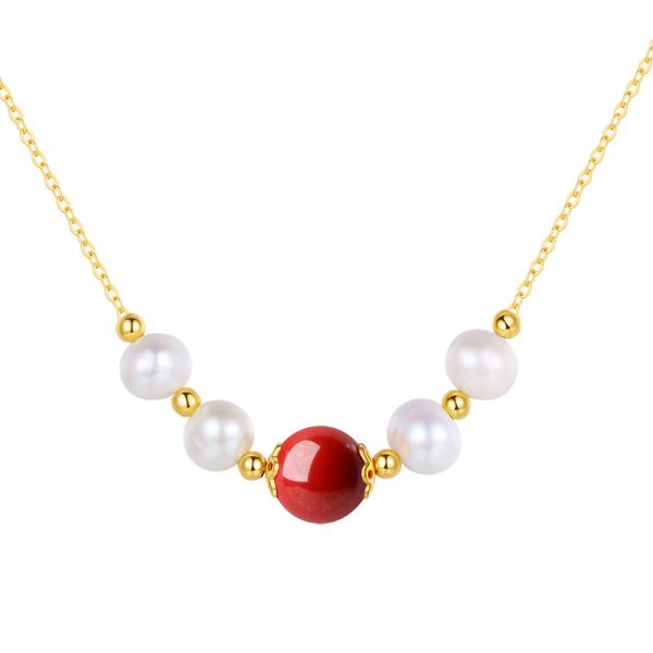 Women's Sterling Silver Cinnabar Red Bean Necklace