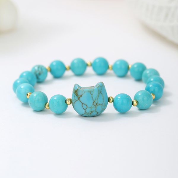 Natural Stone Cat Head Bracelet Gray Moonlight