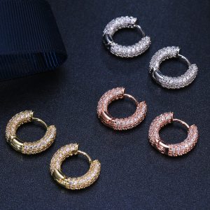 Copper Plating 18K Gold OL Circle Full Zircon Earrings