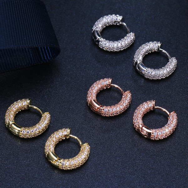 Copper Plating 18K Gold OL Circle Full Zircon Earrings