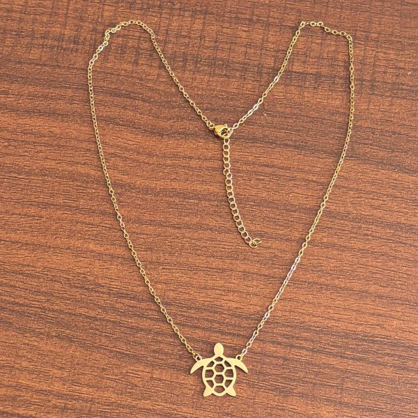 Simple Stainless Steel 18K Gold Plating Colorfast Hollow Turtle Necklace