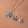 Vintage Ethnic Thai Silver Elephant Jewelry Set Necklace Bracelet Earrings For Women