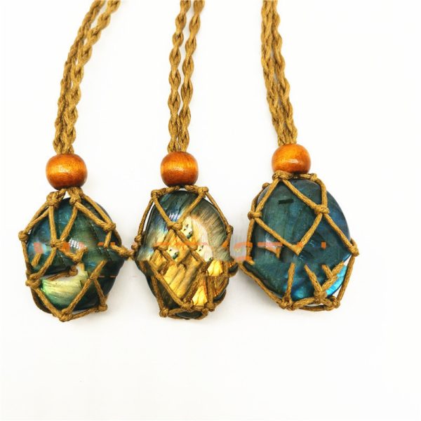 Natural Elongated Stone Original Stone Net Necklace Pendant