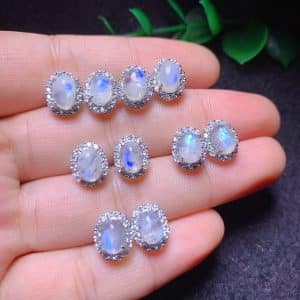 Natural Blue Moonlight Stone Earrings