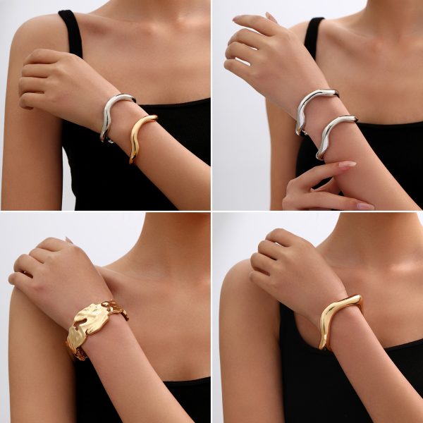 Metal Irregular Lava Bracelet For Women Fashion Special-interest Open-end Polished