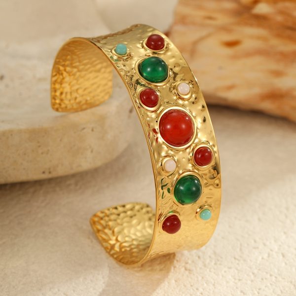 French Retro Titanium Steel Bracelet Colorful Natural Stone