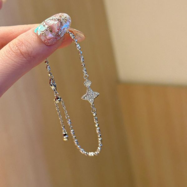 Double-sided Four Eight-pointed Stars Diamond Bracelet S925 Sterling Silver Sweet Special Interest Light Luxury Asterism High-grade Bracelet