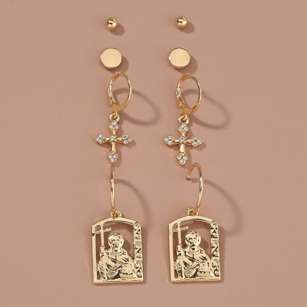 Hot selling hip-hop street accessories in Europe and America, diamond cross portrait tag earrings set earrings