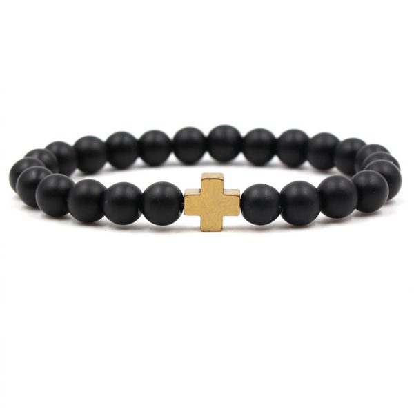 Agate Jewelry Tigereye Matte Stone Black Magnet Cross Bracelet