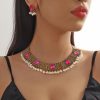 Retro Indian Style Necklace And Earrings Suite Exotic Pearl Rhinestone