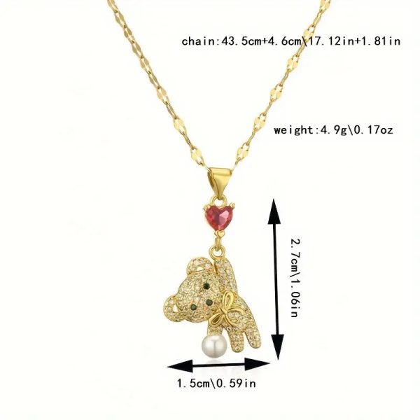 Micro Inlaid Zircon Love Balloon Bear Pearl Necklace