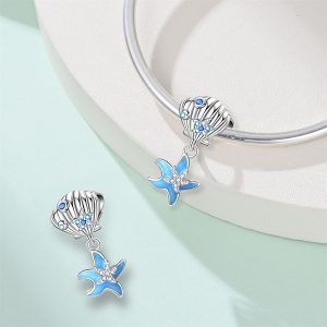 925 Sterling Silver Charm Ocean Starfish Crab Turtle Crystal Flower Bead Charm