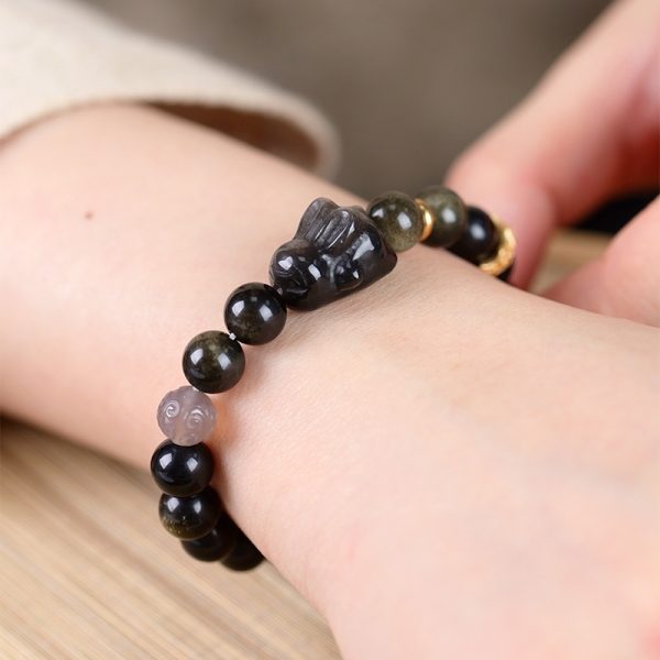 Creative Niche Cute Lying Rabbit Simple Obsidian Bracelet