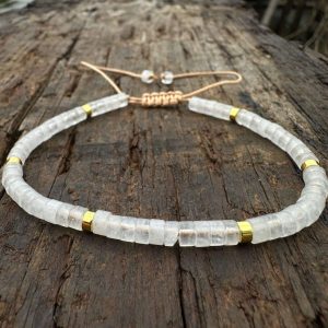 Natural Stone 42 Spacer Glitter Stone Crystal Adjustable Bracelet