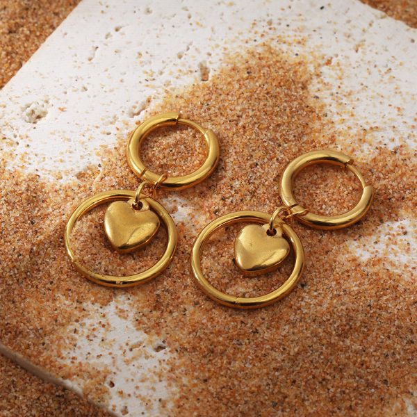 Fashion Stainless Steel 18K Furnace Real Gold Plating Circle Love Heart Earrings