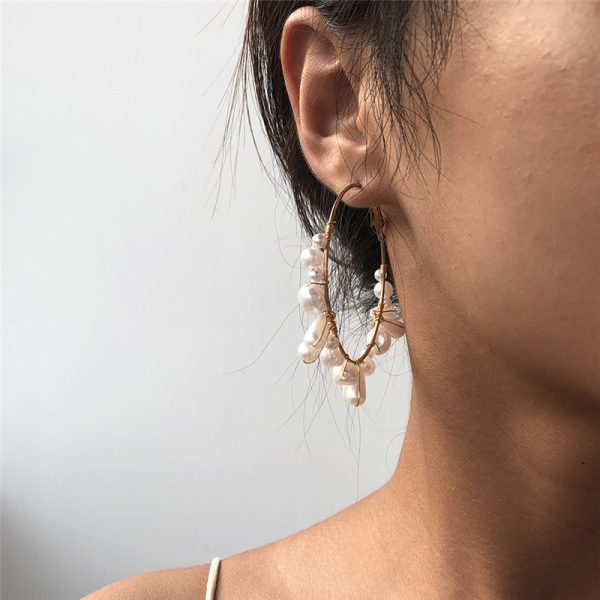 European And American Braided Pearl Earrings Exaggerated Fashion Circle