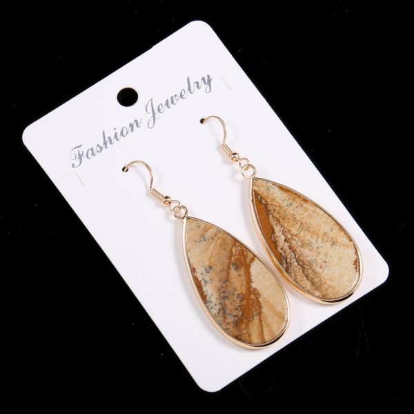 Natural Stone Semi-precious Stone Flat Drop-shaped Semi-precious Stone Eardrops 22x45mm