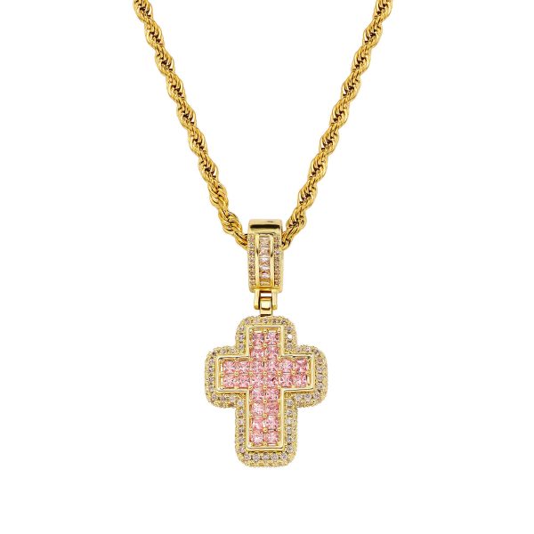 Fashion T Square Zircon Cross Necklace Light Luxury