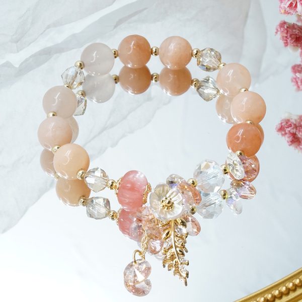Candy Color Stone Flower Leaf Pendant Crystal Bracelet