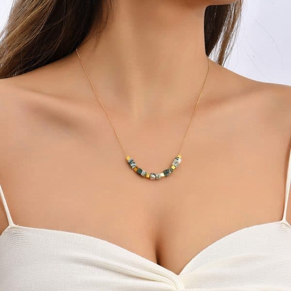 Square Natural Stone Necklace