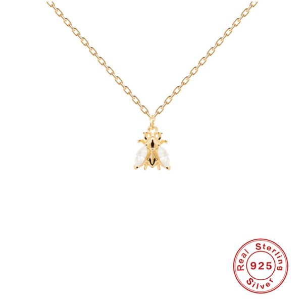 S925 Sterling Silver INS Bee Rhinestone Zircon Pendant Necklace