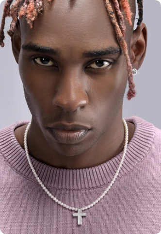 Men's Hip-hop Retro Black Agate Lock Pearl Necklace