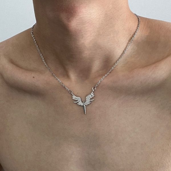 Fate Of Heart Wings Diamond-studded Necklace Men And Women Cold Wind